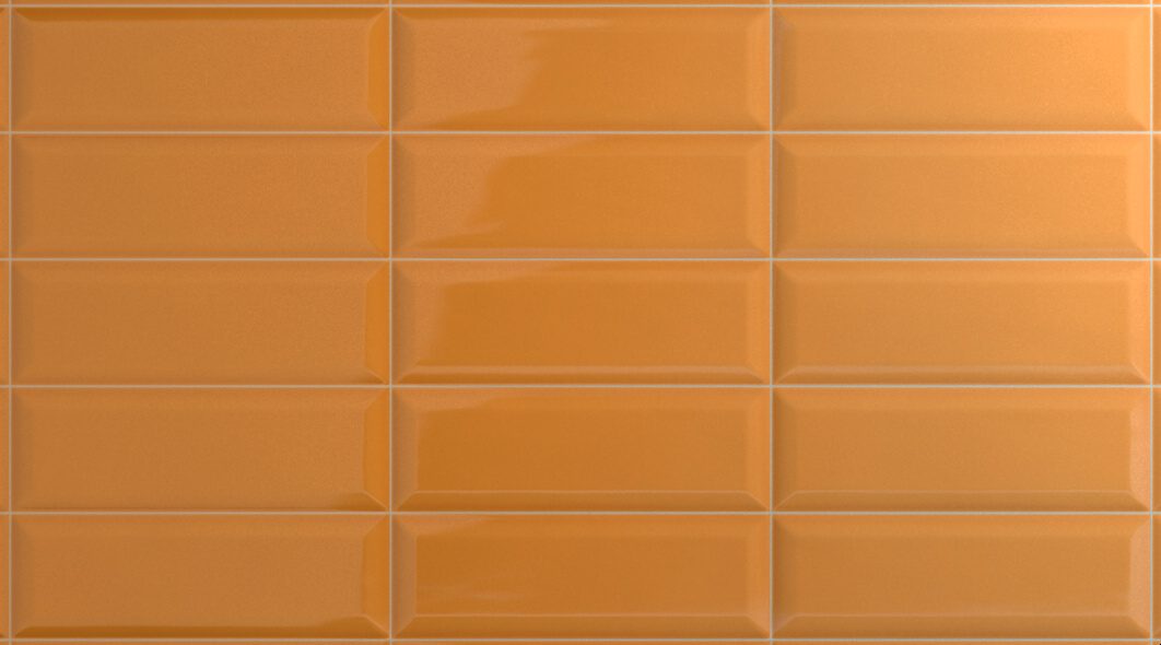 A close up of the orange tile wall.