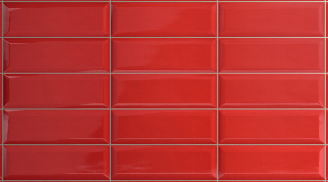 A red tile wall with white trim.