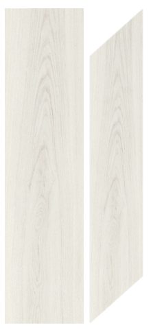 A pair of white boards with wood grain on them.