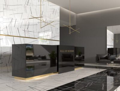 A rendering of the lobby area at the new hotel.