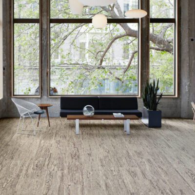 An Olive living room with wooden floors and large windows.