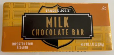 Trader Joe's milk chocolate bar from Belgium.